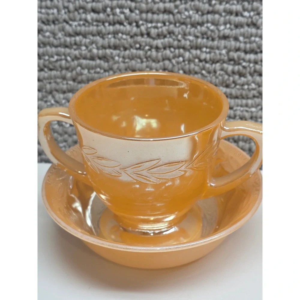 Fire-King Peach Lustre Laurel Tea Cup Saucer Set Anchor‎ Hocking Milk Glass 38pc